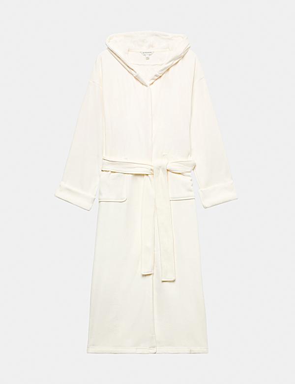 Velvet Fleece Tie Hooded Dressing Gown - DE