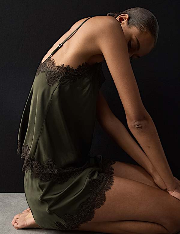 Satin and Lace Cami Pyjama Set - JE