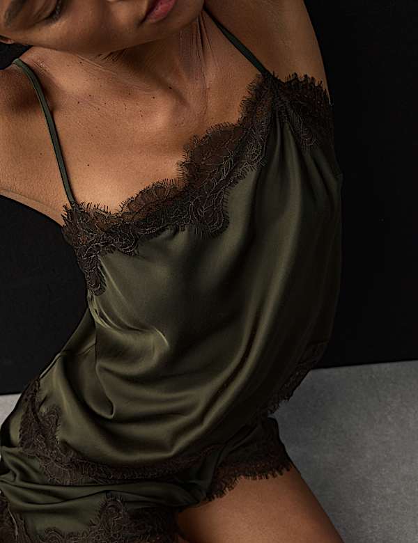 Satin and Lace Cami Pyjama Set - JE