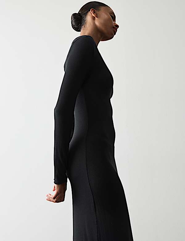 Sheer Ribbed Long Sleeve Nightdress - DK