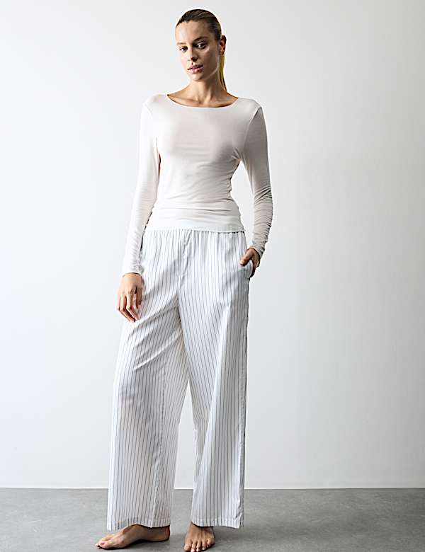 Pure Cotton Striped Wide Leg Pyjama Bottoms - AL