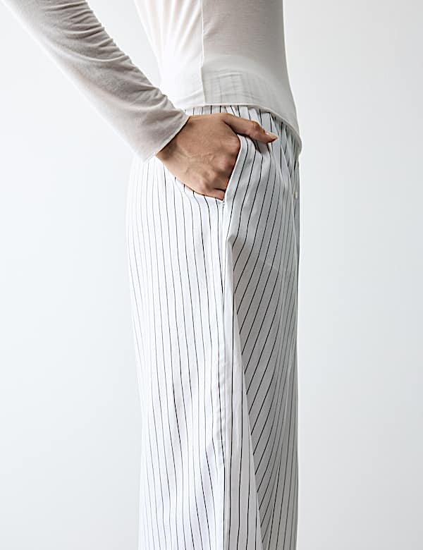 Pure Cotton Striped Wide Leg Pyjama Bottoms - AL