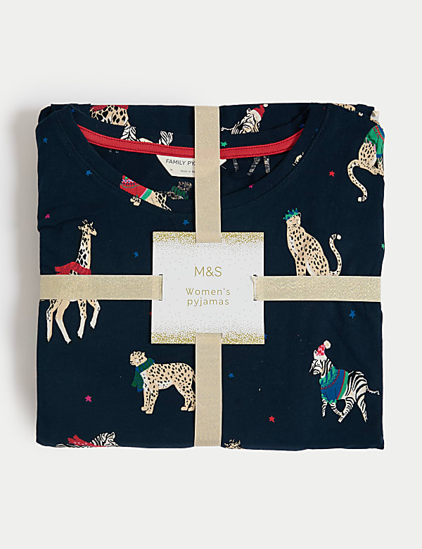 Schlafanzugset für Damen im Familienlook mit Tiermuster zu Weihnachten - AT