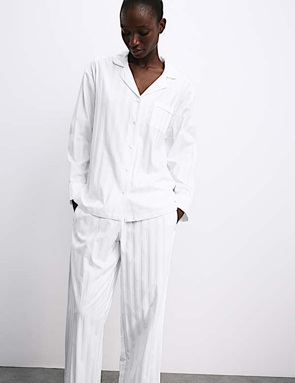 Pure Cotton Sateen Striped Pyjama Set - CN