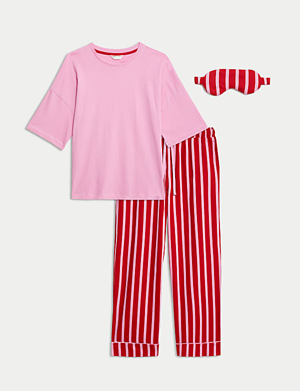 Women's Candy Striped Family Christmas Pyjama Set with Eye Mask - SK