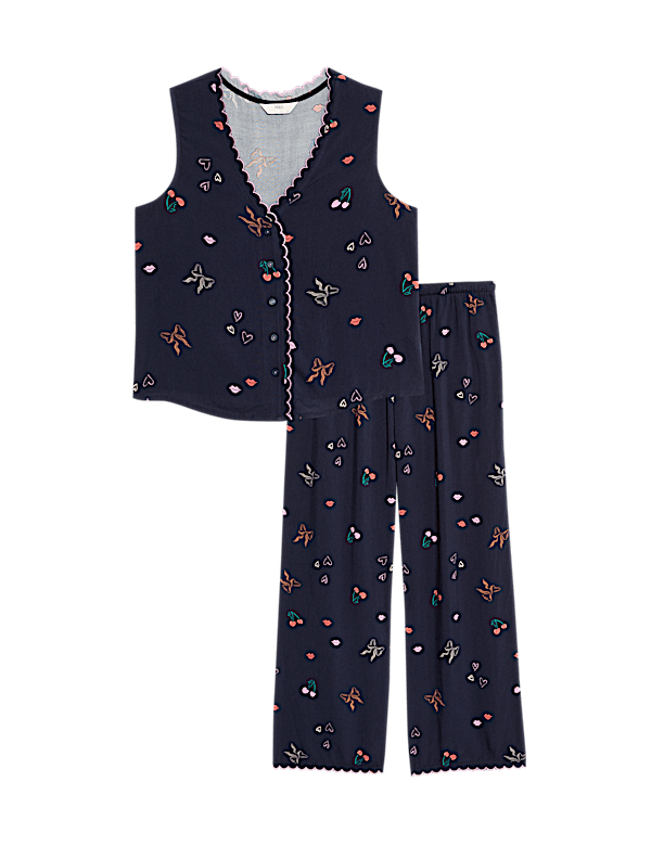 Printed Scallop Trim Pyjama Set