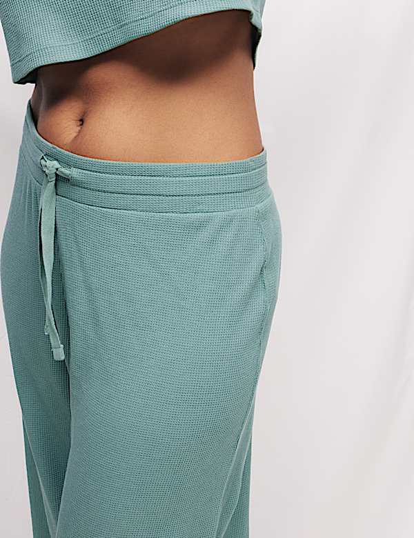 Cropped Cotton Blend Waffle Henley Pyjama Set