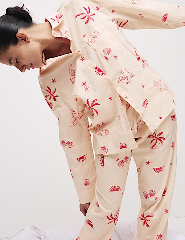 Pure Cotton Printed Revere Pyjama Set