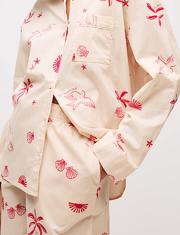 Pure Cotton Printed Revere Pyjama Set