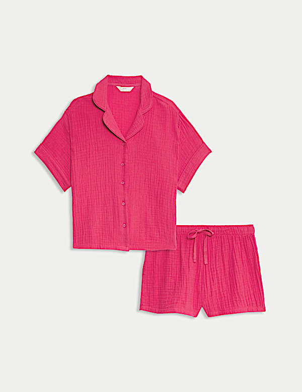 Korte mousseline pyjama met platte kraag van zuiver katoen - NL