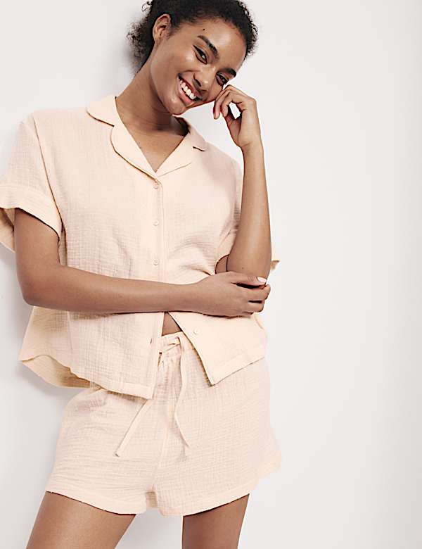 Ensemble shorty mousseline 100 % coton à revers - CH