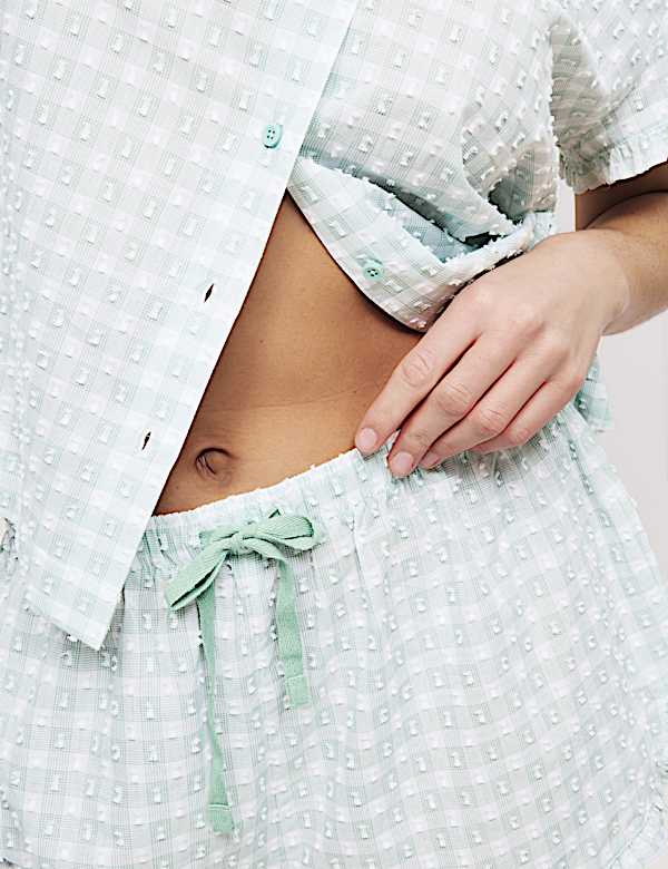 Pure Cotton Gingham Revere Shortie Set - KG