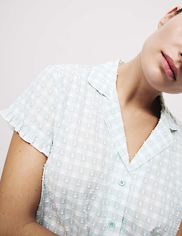 Pure Cotton Gingham Revere Shortie Set - KG