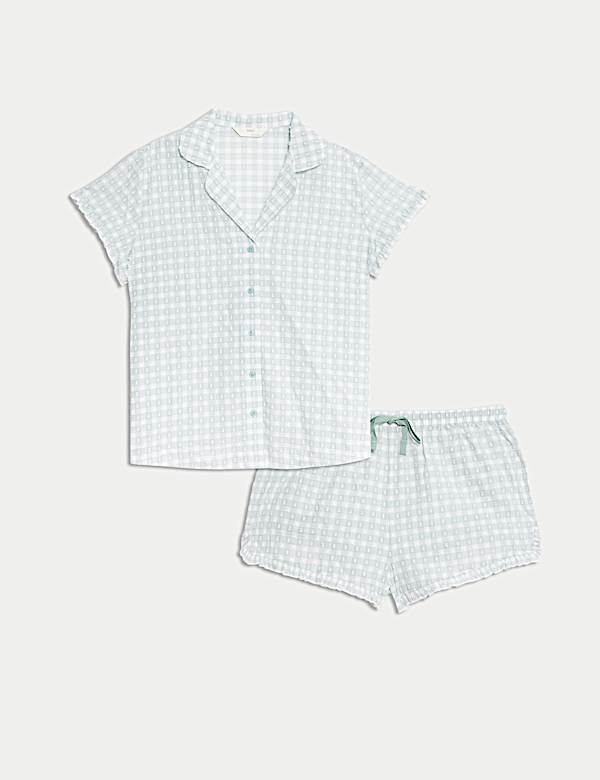 Pure Cotton Gingham Revere Shortie Set - KG