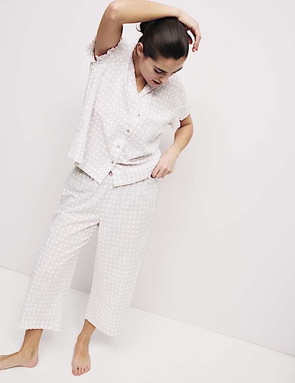 Pure Cotton Gingham Cropped Pyjama Set - AU