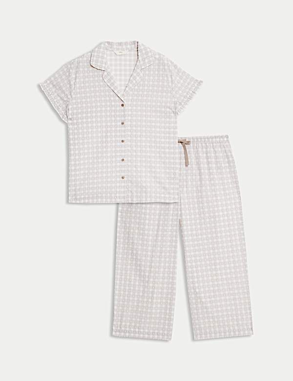 Pure Cotton Gingham Cropped Pyjama Set - AU