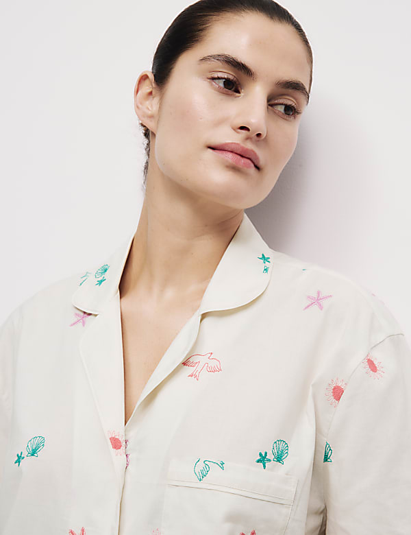 Pure Cotton Revere Embroidered Shortie Set - MX