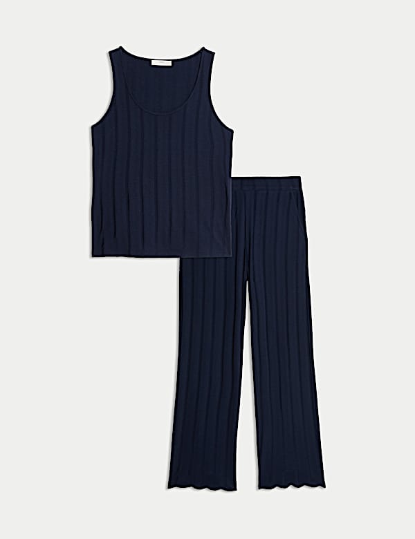 Cotton Modal Scallop Edge Ribbed Pyjama Set - HR