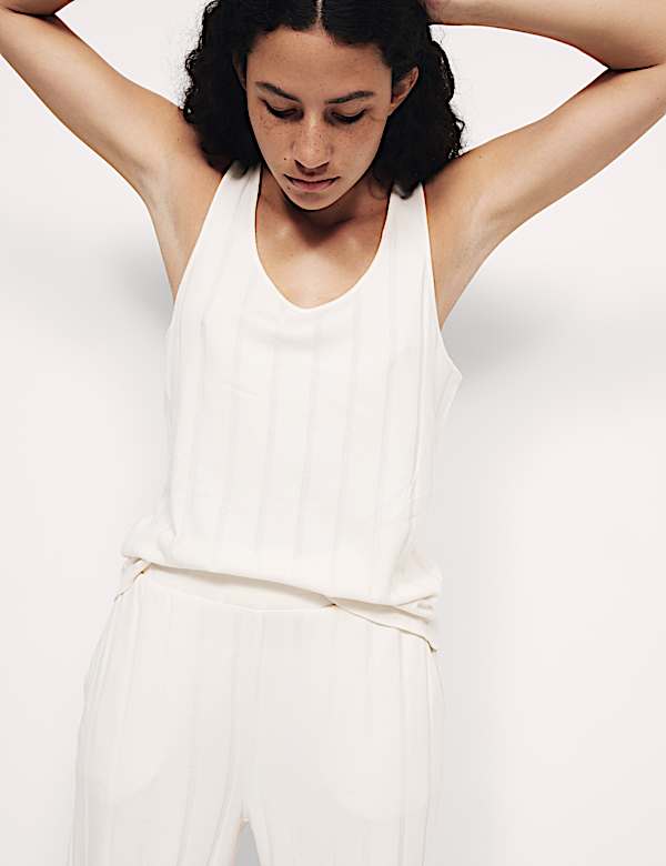 Ensemble pyjama côtelé en coton et modal à bords festonnés - LU