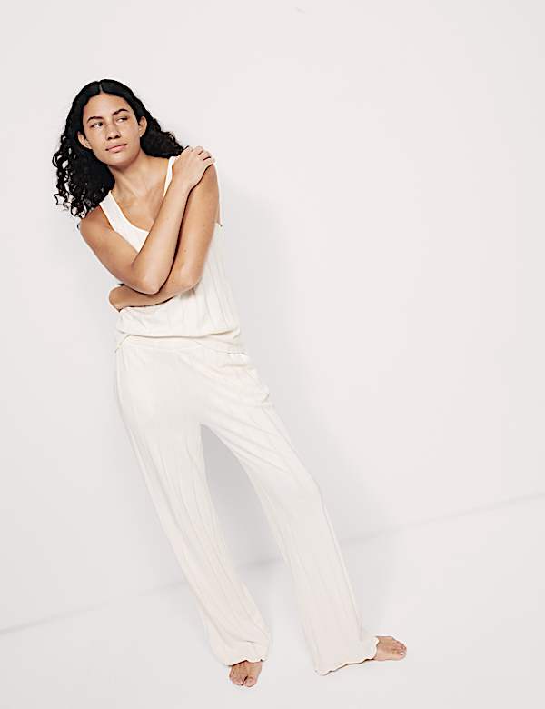 Ensemble pyjama côtelé en coton et modal à bords festonnés - LU