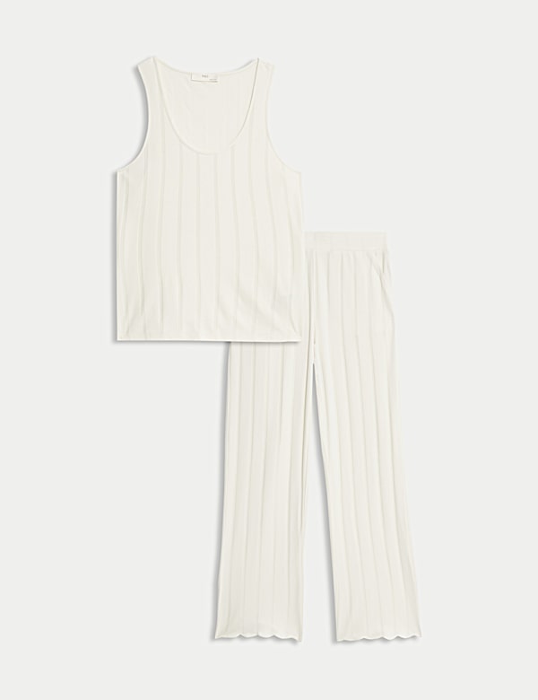 Ensemble pyjama côtelé en coton et modal à bords festonnés - LU