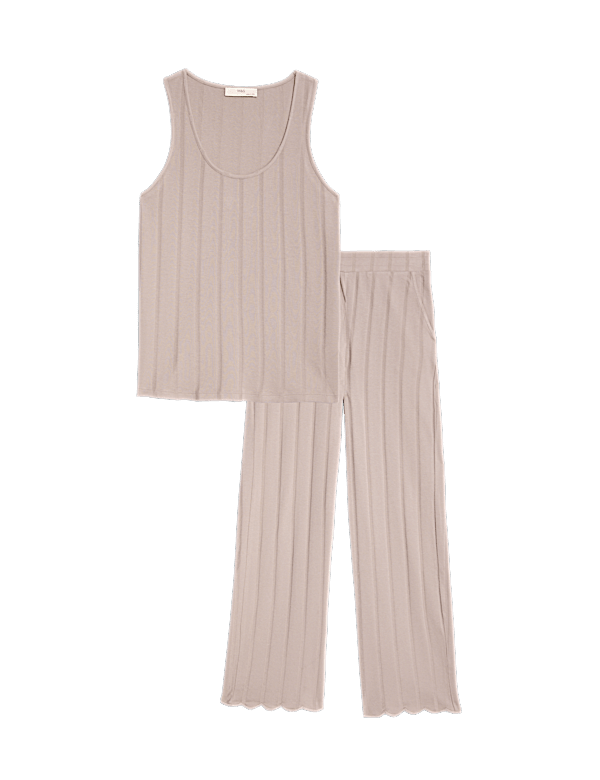 Cotton Modal Scallop Edge Ribbed Pyjama Set