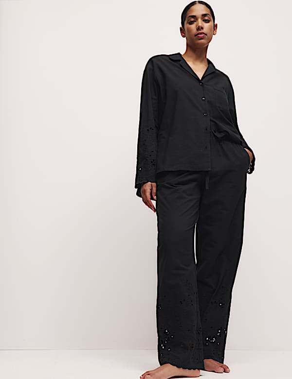 Pure Cotton Broderie Trim Pyjama Set - BN