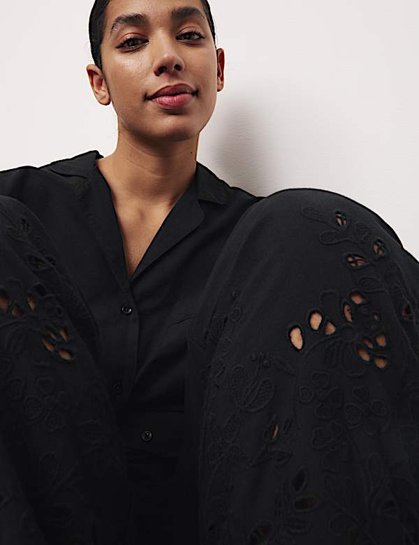 Pure Cotton Broderie Trim Pyjama Set - BN