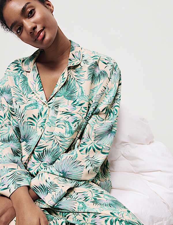 Leaf Print Revere Collar Pyjama Set - MV