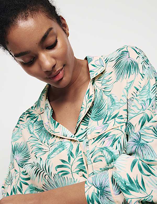 Leaf Print Revere Collar Pyjama Set - MV