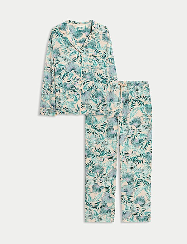 Leaf Print Revere Collar Pyjama Set - MV