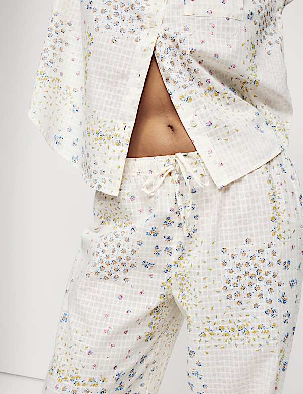 Pure Cotton Check Dobby Floral Pyjama Set - SK