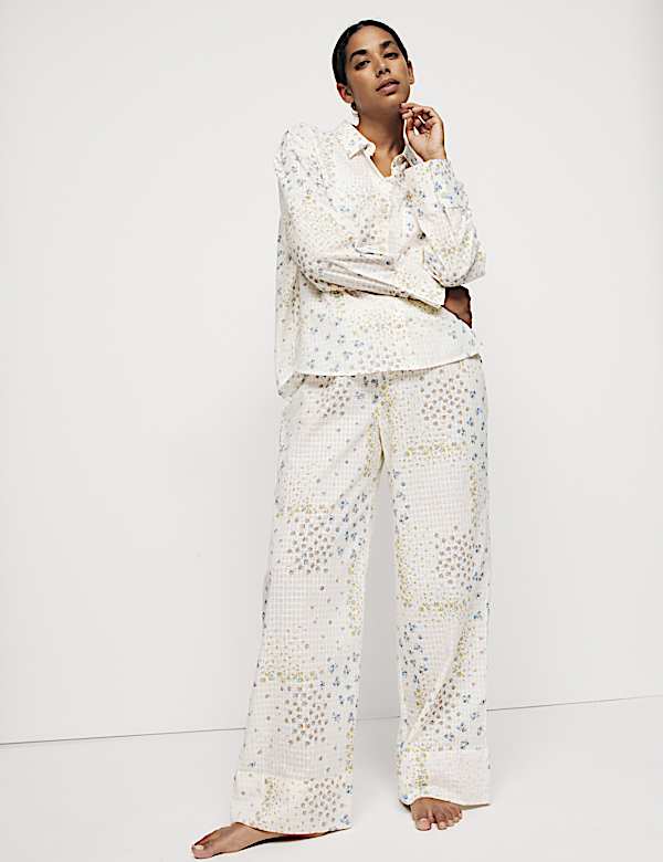 Pure Cotton Check Dobby Floral Pyjama Set - SK