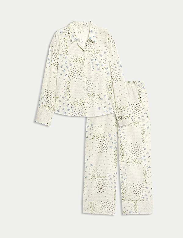 Pure Cotton Check Dobby Floral Pyjama Set - SK