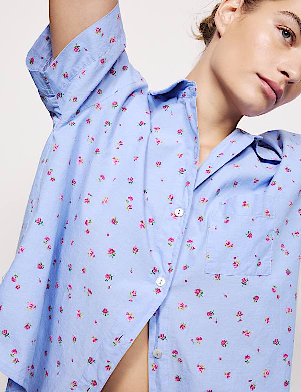 Pure Cotton Cambric Slub Floral Shortie Set