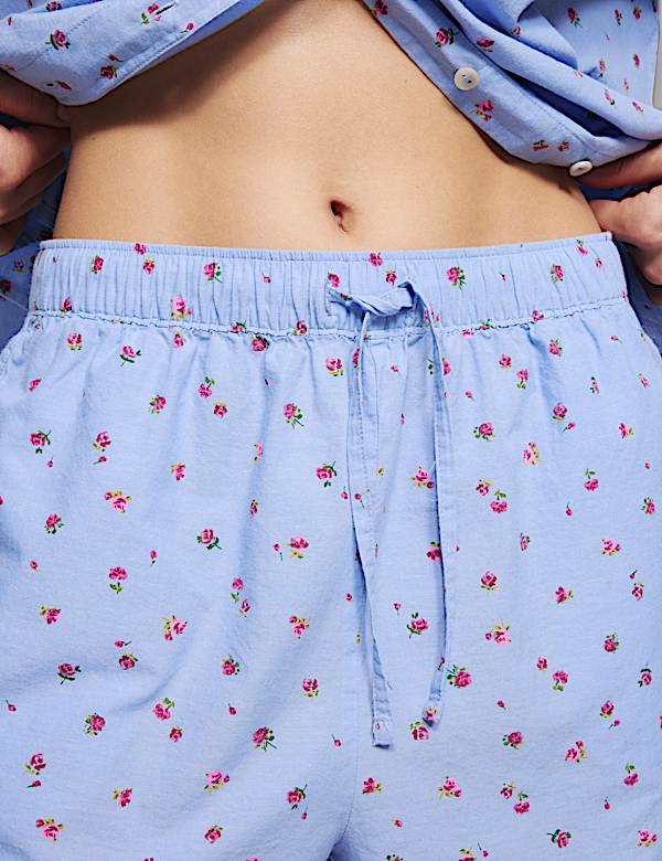 Pure Cotton Cambric Slub Floral Shortie Set