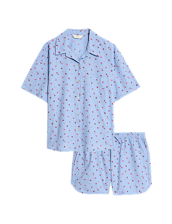 Pure Cotton Cambric Slub Floral Shortie Set