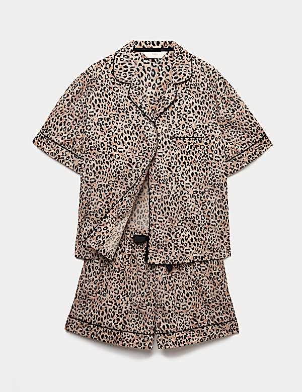 Zuiver katoenen korte pyjama met platte kraag en print - NL