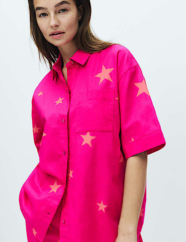 Pure Cotton Star Print Collared Pyjama Set