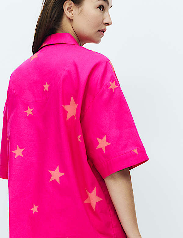 Pure Cotton Star Print Collared Pyjama Set