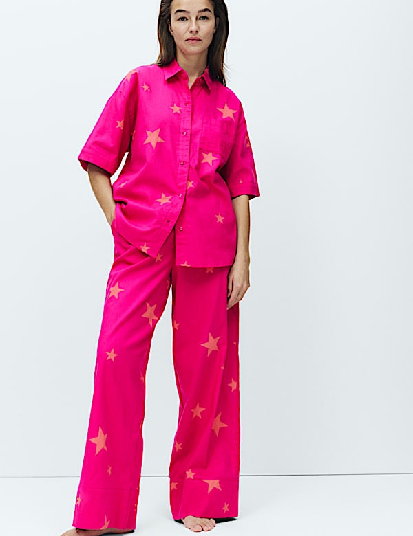 Pure Cotton Star Print Collared Pyjama Set