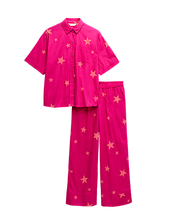 Pure Cotton Star Print Collared Pyjama Set