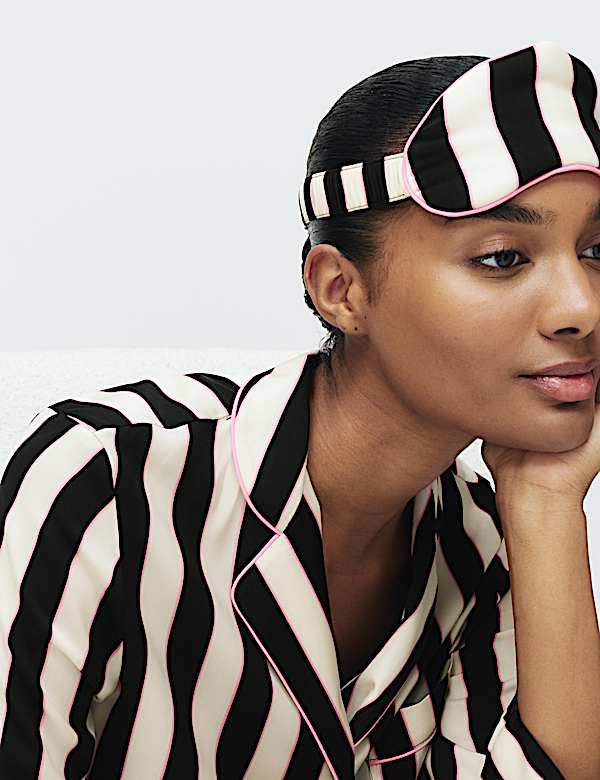 Satin Striped Pyjama Set with Eye Mask