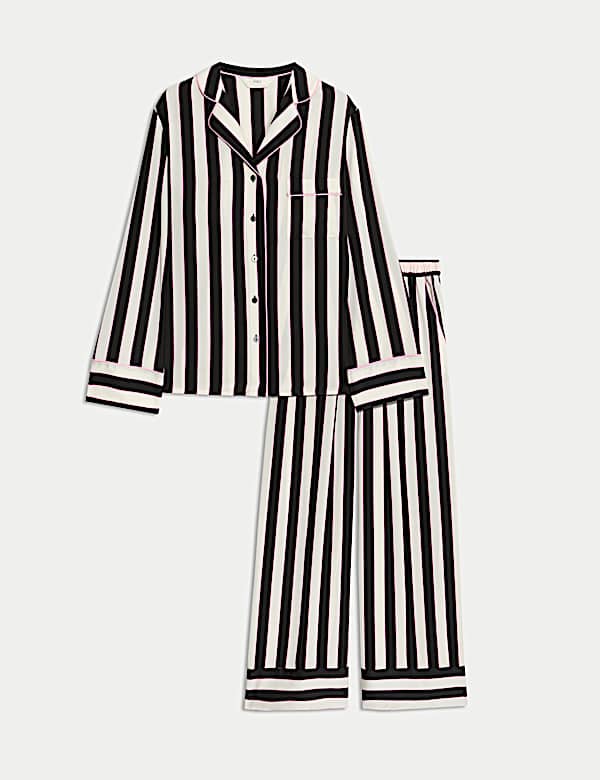 Satin Striped Pyjama Set with Eye Mask - GR