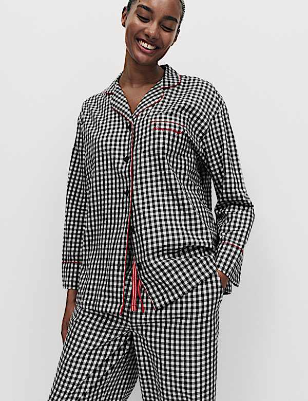 Ensemble pyjama en coton peigné à carreaux Vichy et revers - BE