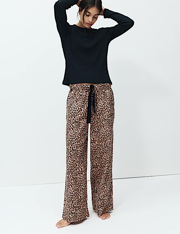 Cotton Blend Leopard Print Ribbed Pyjama Set - BN