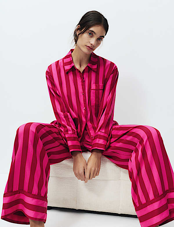 Pure Cotton Sateen Striped Pyjama Set - AU