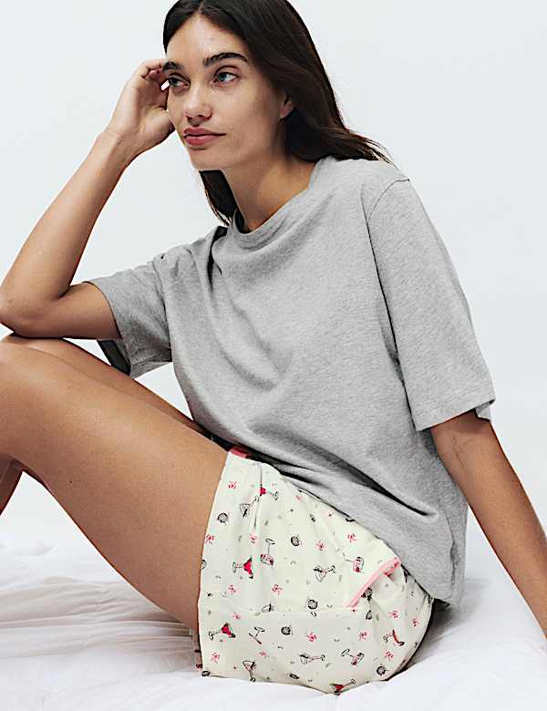 Pure Cotton Printed Shortie Set with Eye Mask - SE