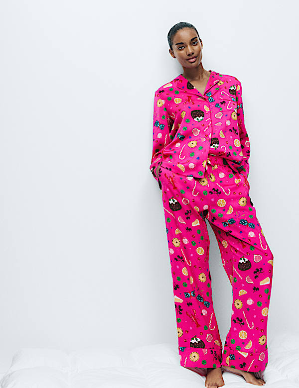 Conjunto de pijama de satén con comida navideña - US