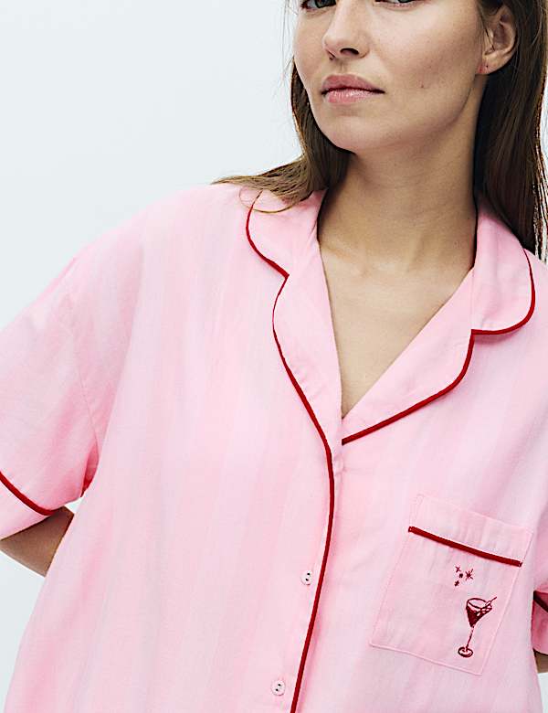 Cotton Blend Herringbone Striped Shortie Set - EE